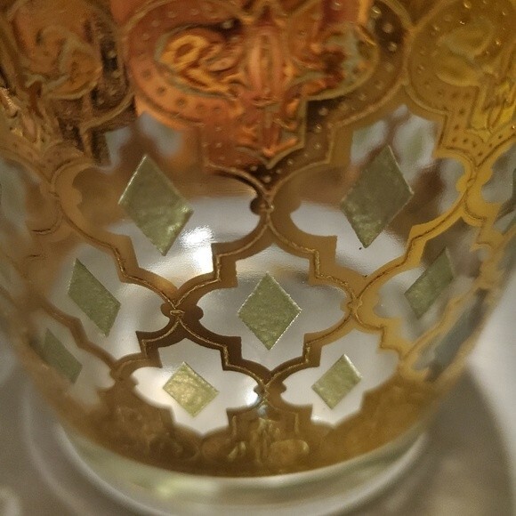 Vintage Culver Valencia 22K Gold Glass Ice Bucket with Green Diamonds MCM - Picture 10 of 11